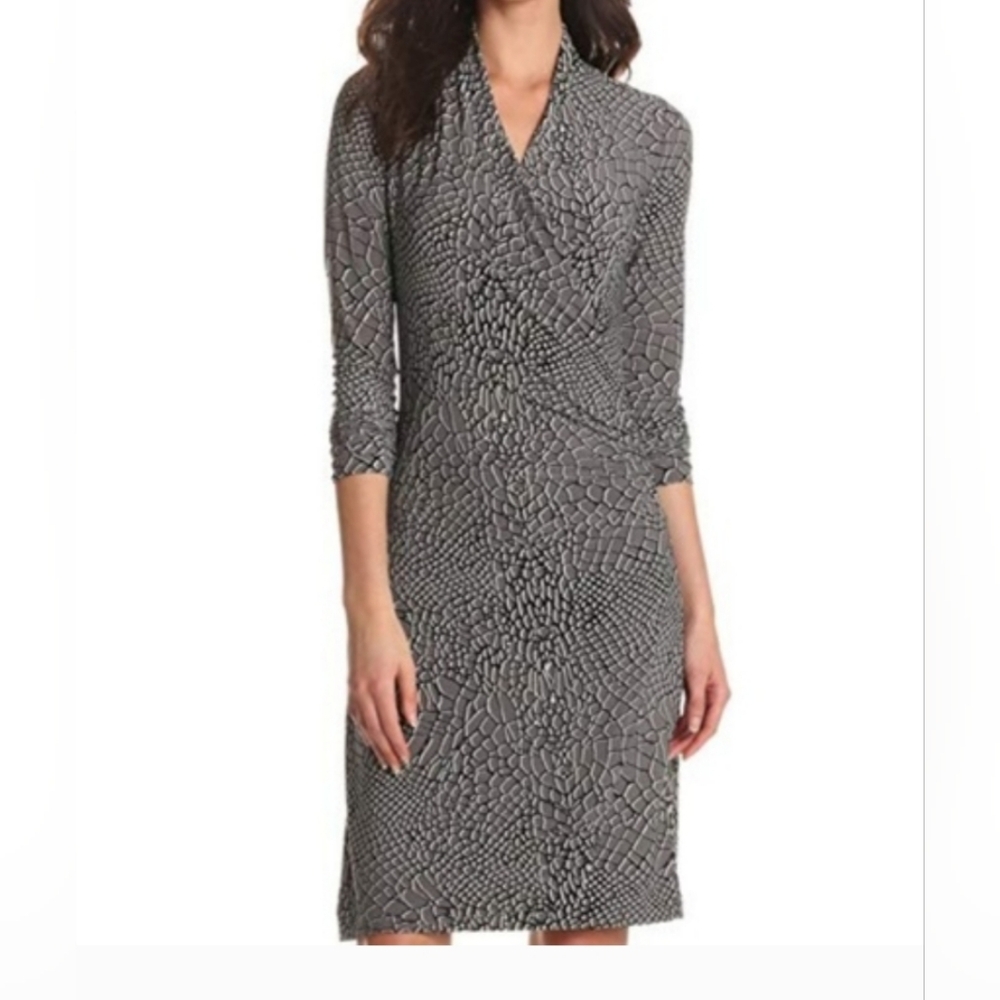 Wrap Dress Kamali Kulture Size M Gray Black Long Sleeve Polyester And Spandex